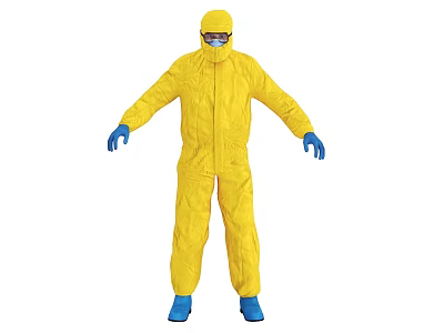 A Man Wearing Yellow Protective Suit Blue Gloves Blue Shoes And Face Mask 3d model