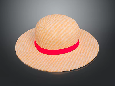 Light Orange Woven Straw Hat With Red Ribbon Summer Fashion Accessory 3d model