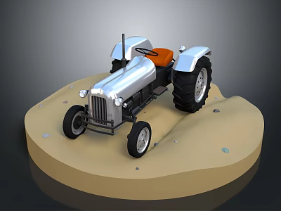 Functional Silver Tractor Model With Orange Seat Black Wheels And Headlights On Display Platform 3d model
