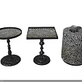 Round Square And Cylindrical Side Tables With Decorative Cutout Patterns And Black Bases
