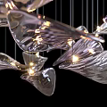 Modern Artistic Glass Chandelier with Leaf Shaped Transparent Petals and Illuminated Design
