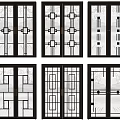 Stylish Modern Sliding Doors With Geometric Patterns Glass Panels And Dark Frames 3d model