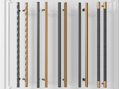 Various Modern Door Handles With Different Metal Textures And Color Finishes 3d model