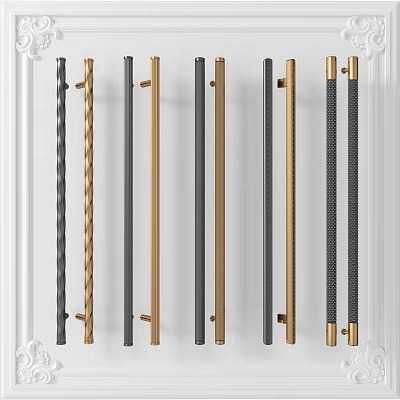 Various Modern Door Handles With Different Metal Textures And Color Finishes 3d model