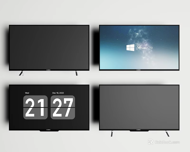 Multiple Televisions Displaying Windows Interface Time Date And Black Screens 3d model 
