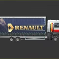 Renault Commercial Truck With Blue Container White Cab And Red Stripes