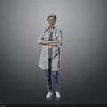 Woman Doctor in White Coat with Stethoscope and Crossed Arms on Gray Background
