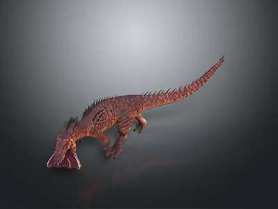 Realistic Red Spiked Dinosaur Model With Open Mouth And Sharp Teeth 3d model