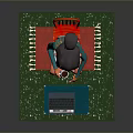 Red Chair Blue Trunk With Laptop On Green Rug For Home Living