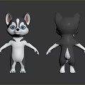 Two Cute Cartoon Puppies Front And Back Views With Blue Eyes Gray White Fur