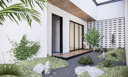 Modern courtyard simple courtyard garden landscape 3d model