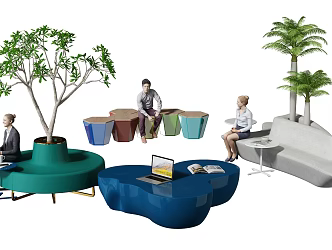 Modern public chair shopping mall shaped public rest sofa seat 3d model