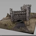 Detailed Miniature Castle Model With Stone Towers And Bridge On Grass Base