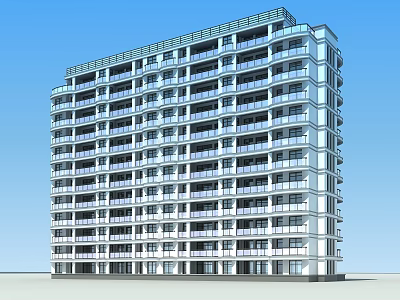 Modern High Rise Residential Building With Glass Exterior And Balconies 3d model