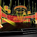 Traditional Stage Design Featuring Red Background Golden Decorations Circular Ornament And Dragon Patterns 3d model