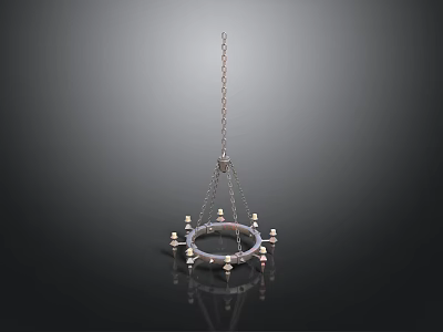 Modern Circular Chandelier With Metal Chain And Multiple Light Bulbs 3d model