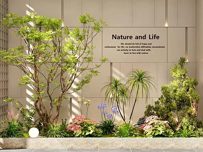 Lush Indoor Landscape With Green Trees Palms Flowers And Nature And Life Wall 3d model