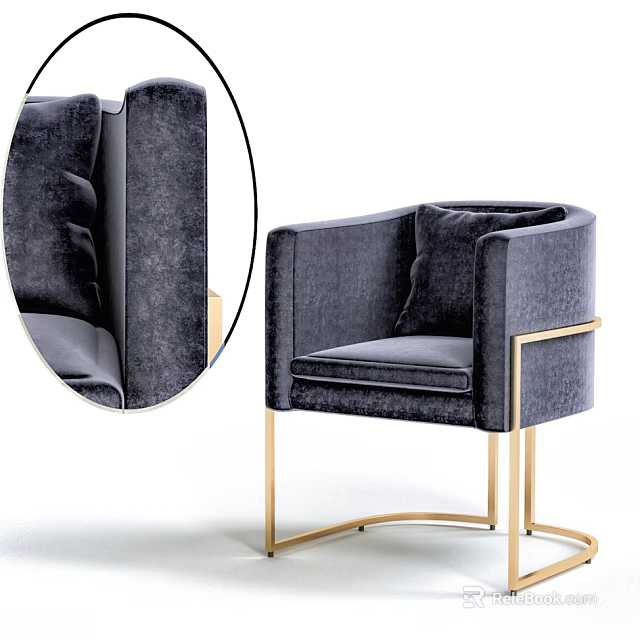Gray Velvet Single Sofa With Golden Metal Legs And Modern Armrest Design 3d model 