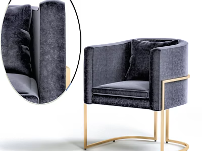 Gray Velvet Single Sofa With Golden Metal Legs And Modern Armrest Design 3d model