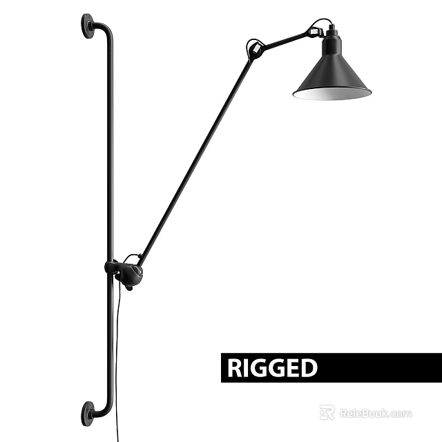 Modern Black Wall Lamp With Adjustable Arm And Conical Shade Design 3d model 