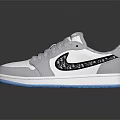 White And Gray Nike Low Top Sneakers With Blue Sole And Black Logo