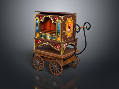 Vintage Ornate Wooden Cart With Stained Glass Panels Metal Accents And Wheels 3d model