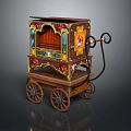 Vintage Ornate Wooden Cart With Stained Glass Panels Metal Accents And Wheels