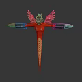 Humanoid Creature Character with Purple Wings Red Body Yellow Striped Abdomen and Silver Arm Devices