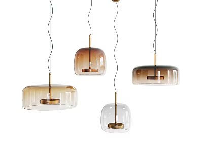 Modern Multiple Pendant Lights With Transparent Brown Glass Shades And Golden Metal Accents 3d model