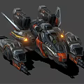 Futuristic Sci Fi Vehicle With Mechanical Structure Orange Black Color Glowing Lights And Weaponry