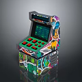 Colorful Graffiti Arcade Machine Design With Green Screen And Red Buttons