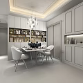 Modern Restaurant Interior Design With Dining Table Gray Chairs Chandelier And Wine Rack