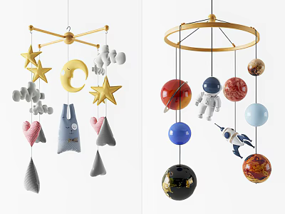 Baby Mobile With Stars Moon Planets Astronaut Rocket For Nursery Kids Room Decor 3d model