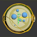 Transparent Sphere Decoration With Green Structure Golden Wires Blue Spheres And Green Gold Base