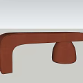 Red Modern Sofa Bench With Curved Seat And Unique Round Support Design 3d model