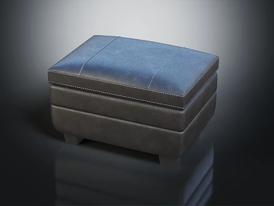 Blue Gray Ottoman with Padded Stitched Top and Layered Base Modern Design 3d model