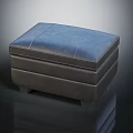 Blue Gray Ottoman with Padded Stitched Top and Layered Base Modern Design 3d model