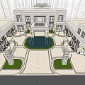 Modern Commercial Street Design With Urban Buildings Pedestrian Walkway And Open Layout