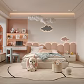 Pastel Pink And White Kids Room With Cloud Shaped Bedhead Pendant Lights And Stuffed Toys