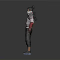 Game Movie Character Wearing White Red Jacket Mask Backpack Black Pants Blue Shoes