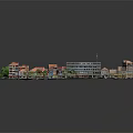 Cartoon Town Scene Featuring Colorful Buildings Red Roofs And Green Trees