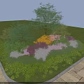 Colorful Garden Shrubs With Purple Pink And Orange Foliage In Landscaped Lawn With Stone Pathway