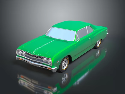 Green Classic Two Door Car With Shiny Surface And Reflection 3d model
