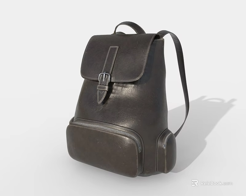 Classic Leather Backpack With Flap Closure Front Pocket And Adjustable Shoulder Strap 3d model 