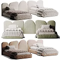 Modern Kids Bed With Arched Upholstered Headboard Plaid Blankets And Decorative Pillows