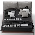 Modern Upholstered Bed With Black Frame Gray Headboard And Decorative Pillows 3d model