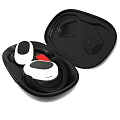White Wireless Earbuds in Open Black Charging Case with Red Component 3d model