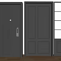 Dark Brown Modern Sliding Doors With Various Panel Designs And Glass Pane Insert 3d model