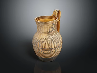 Traditional Ancient Terracotta Jug With Intricate Decorative Patterns And Handle 3d model