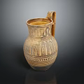 Traditional Ancient Terracotta Jug With Intricate Decorative Patterns And Handle